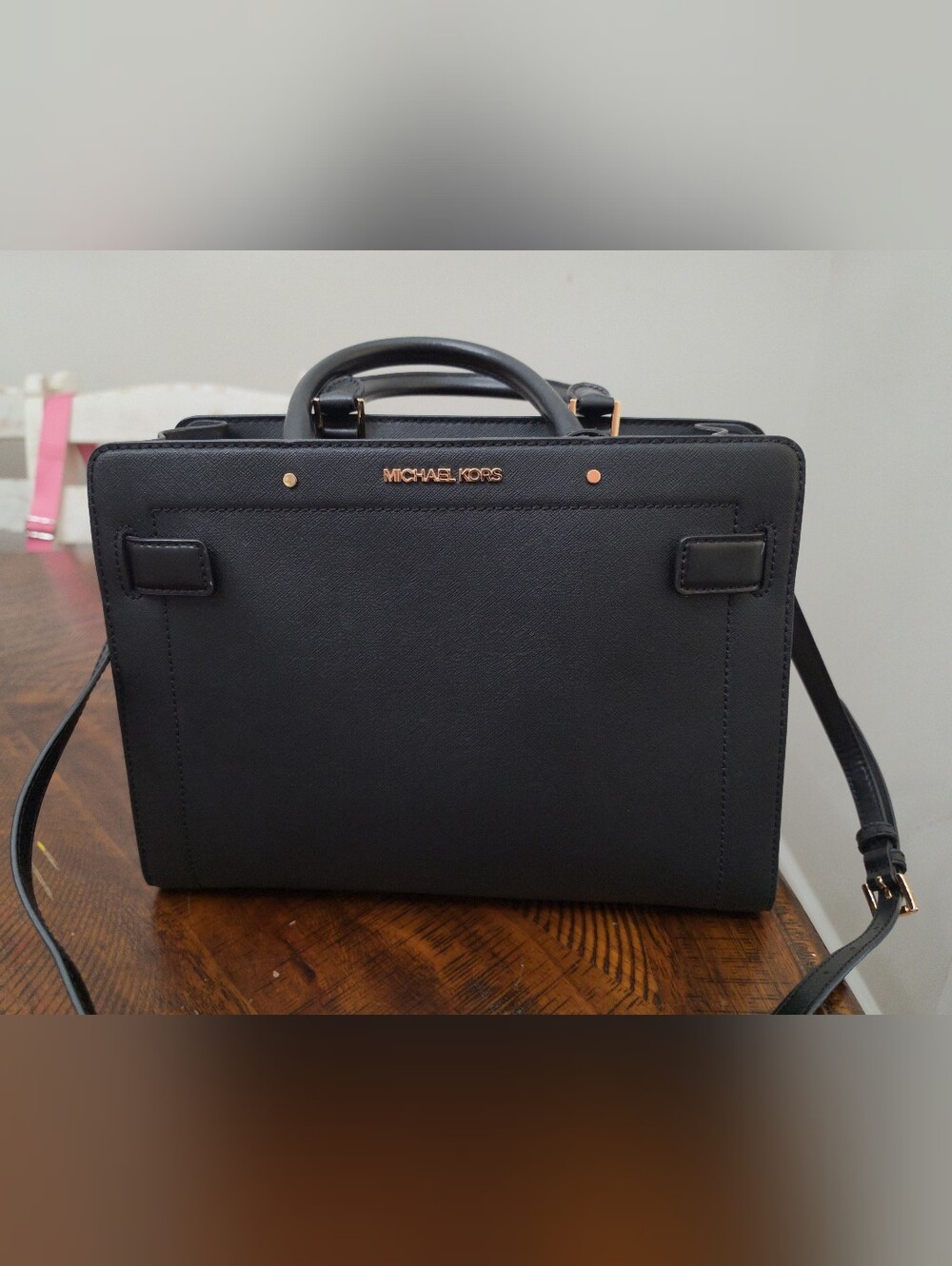 Michael Kors Black Leather Briefcase with Gold Hardware